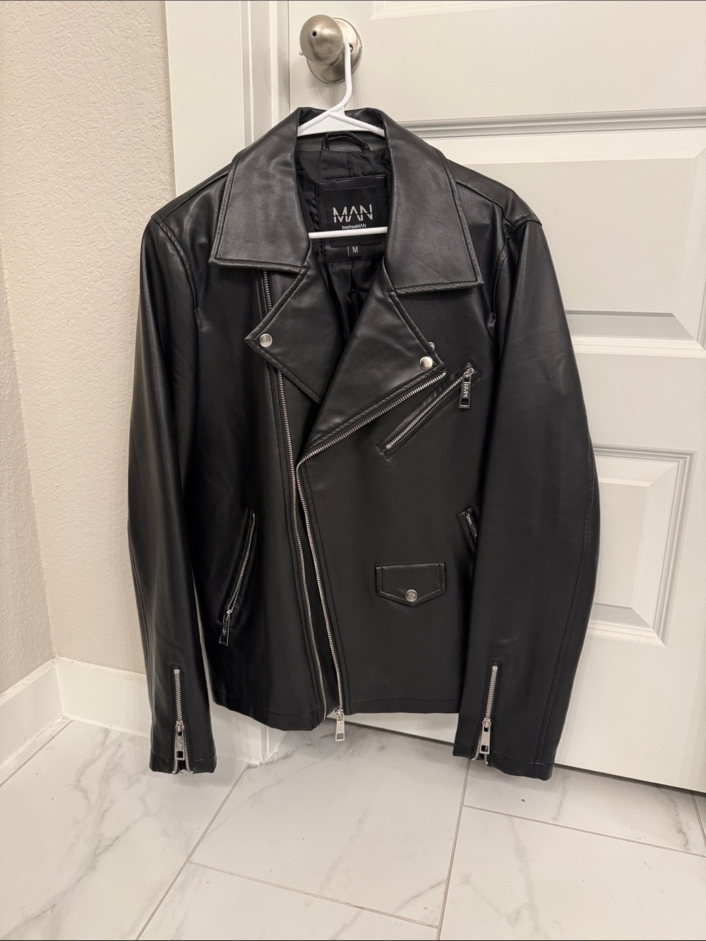Boohoo Mens Black Asymmetrical Biker Jacket